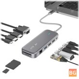 USB-C Hub with 4K @ 30Hz HDMI Ports and 2x USB 3.0 Ports, 1080P 60Hz VGA Port, and a SD Card Slot