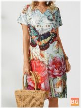 Women's Plus Size Midi Dress with Flowers Print