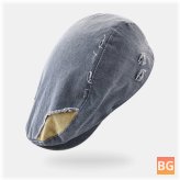 Beret with Distressed Cotton and Worn Hole - Flat Cap
