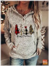 Women's Christmas Letter Print Hoodies with Pocket