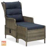 Padded Garden Chair with Footstool Rattan Brown