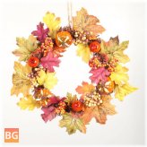 Harvest Wreath with Pumpkin, Maple Leaves, and Silk Flowers