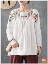 Women's Casual Cotton Blouse with Embroidery
