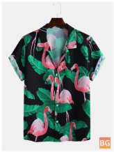 Short Sleeve Men's T-Shirts with a Flamingo Pattern