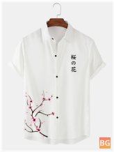 Short Sleeve Shirts with Men's Cherry Blossom Print