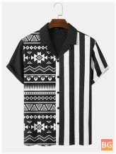 Short Sleeve Shirts - Mens Geometric & Striped Patchwork