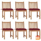 6 Garden Chairs with Cushions in Solid Teak