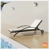 Sun Lounger - Cushion & Wheels - Poly Rattan Black Outdoor Furniture