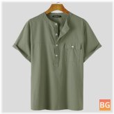 T-Shirts with Cotton Button Stand Collar and Pocket