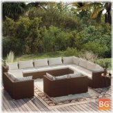 Lounge Set with Cushions - Poly Rattan Brown