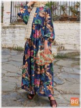 Women's Abaya Kaftan Puff Sleeve Floral Dress