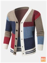 Color-Blocked Button V-neck Sweaters for Men