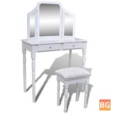 Dressing Table with Drawers, Mirror, and Stool White