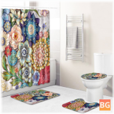 Bathroom Curtains and Floor Mats Set with Shower Curtain and Seat Cover