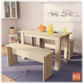 Oak Dining Table with Bench and Chairs in Chipboard Color