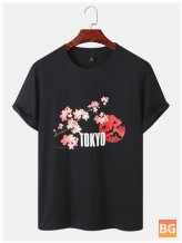 Short Sleeve T-Shirts with Cherry Blossom Print