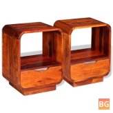 Shelves for Bedroom Bedside Table with Drawer 2 pcs Solid Sheesham Wood 15.8