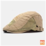 Beret Hat - Men's Cotton Letter Embroidery Mesh Breathable Adjustable Flat Hat
