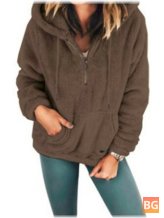 Women's Hooded Solid Zipper Long Sleeve Kangaroo Pocket Casual Sweatshirt