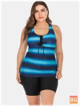 Two-Piece Swimsuit Cover with Bandage Stripe Top