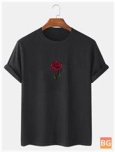 Rose Print Men's Casual T-Shirt in 100% Cotton