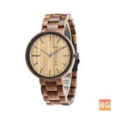 Date Watch with Wooden Strap and Quartz Movement
