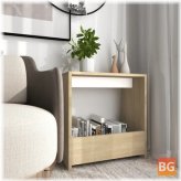 Chipboard Side Table with White and Oak Wood