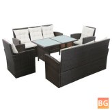 Garden Lounge Set with Cushions and Rattan Brown