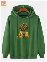 T-Shirt with Cartoon Cat on Hoodie