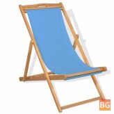 Deck Chair in Teak Wood with Blue Fabric