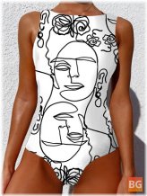 Abstract High Neck One-Piece Swimsuit for Women