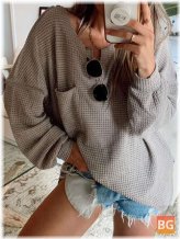 Long Sleeve Blouse with V-Neck Texture
