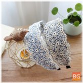 Vintage Lace Denim Headband with Embroidery