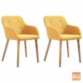 Yellow Fabric & Oak Wood Dining Chairs (Set of 2)
