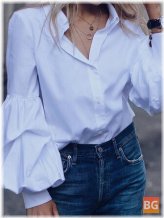 Puff Sleeve Women's Blouse with Turn-down Collar