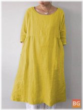 Solid Color Cotton Dress with Pockets for Women