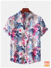 Short Sleeve Floral Print Turn-Down Collar Shirts for Men