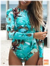 Women's Tropical print swimsuit - high neck, slimming fit