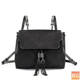 Outdoor PU Leather Backpack for Women - Tassel Handbag