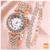 Women's Quartz Watch Set with Diamond-Studded Bracelet