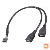 USB 2.0 to 9 Pin Main Board Adapter Cable - female header to dual USB 2.0 port