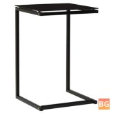 Black Side Table with Glass Top and Mirror