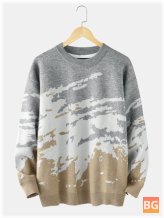 Wool Rib Knitted Pattern Drop Shoulder Casual Sweaters