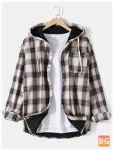 Warm Lined Button Up Hooded Jacket for Men