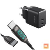 BlitzWolf GaN Dual Type-C Charger with LED Display Cable