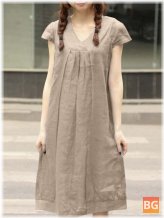 Short Sleeve Cotton Dress with Ruched Top