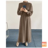 Maxi Dress with Long Sleeve Neckline and Pleated Front