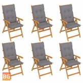 6-Piece Garden Chairs in Gray Cushions with Solid Teak Wood