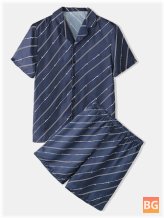 Two-Piece Stripe Collar Mens Navy Shirts