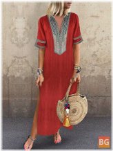 Short Sleeve Vintage Women's Folk Style Dress